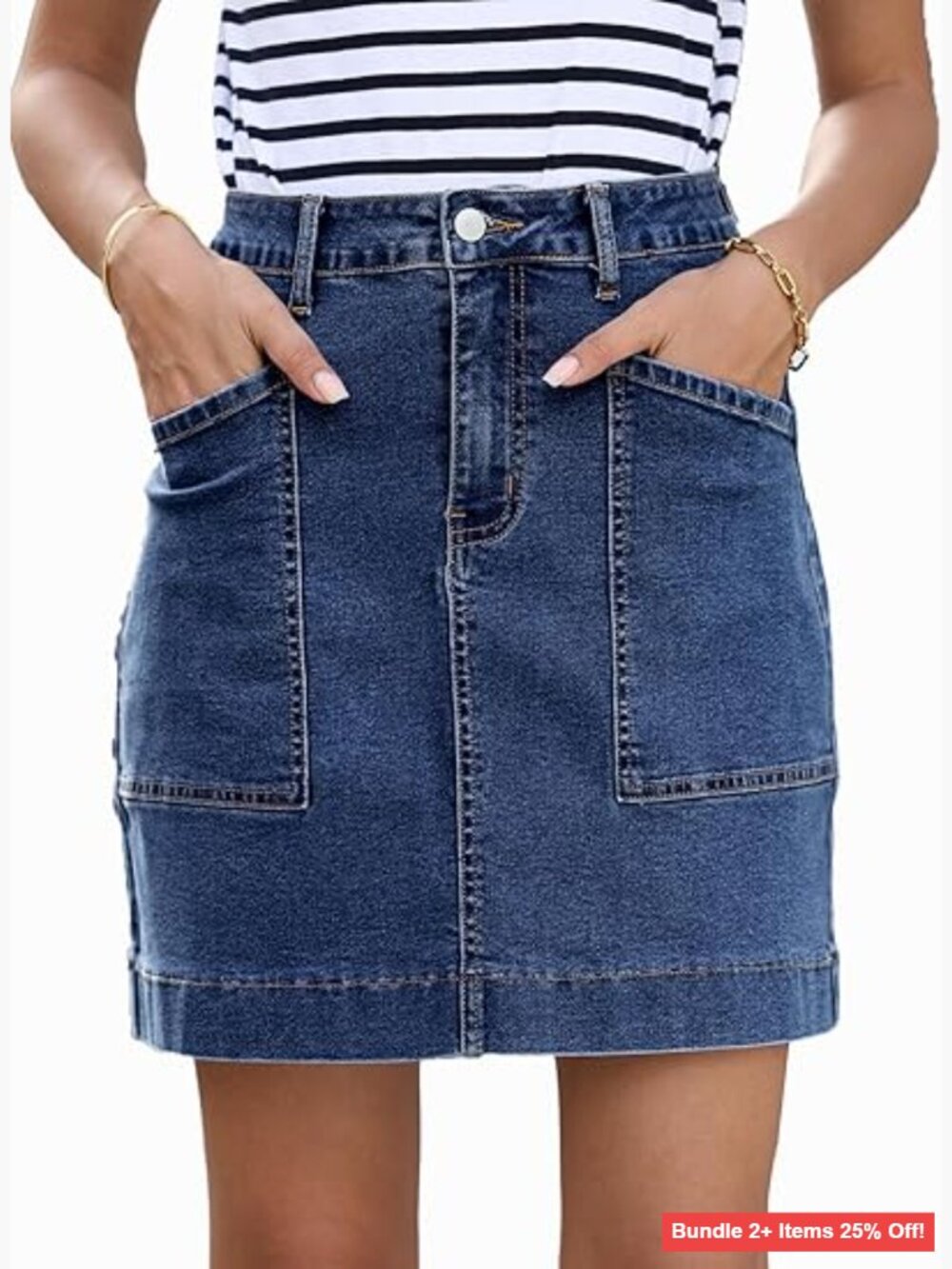 High Waisted Stretch Denim Mini Skirt with Pockets Size Small